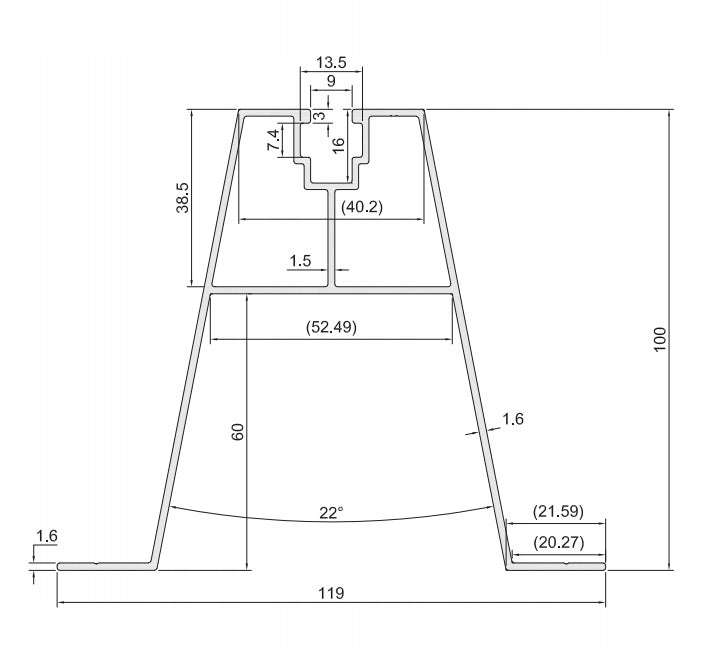 Mostek trapezowy H100 L330, malowany czarny, EPDM
