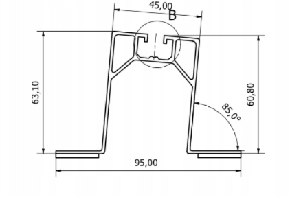Mostek trapezowy skośny H-63 L330 z taśmą EPDM